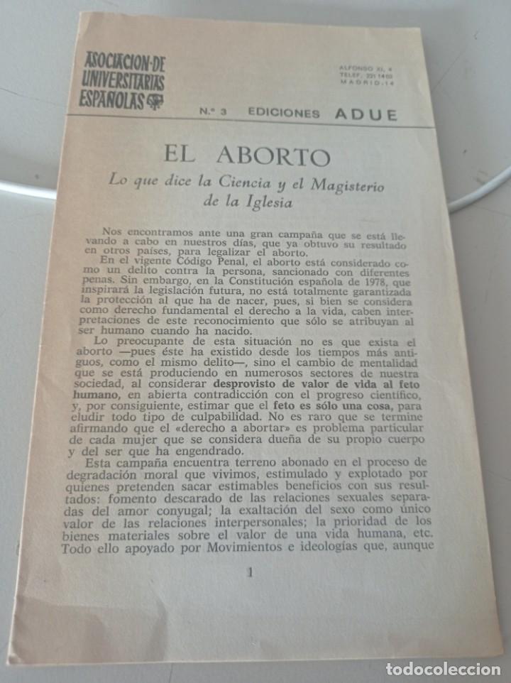 Otros Art&iacute;culos de Coleccionismo en Papel: FOLLETO EDICIONES ADUE N&ordm; 3. EL ABORTO, LO QUE DICE LA CIENCIA Y LA IGLESIA REF. UR EST