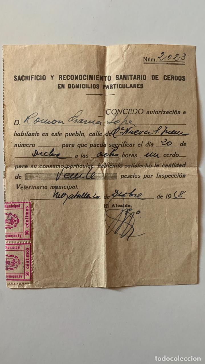 Otros art&iacute;culos de coleccionismo en papel: SACRIFICIO Y RECONOCIMIENTO SANITARIO DE CERDOS EN DOMICILIOS PARTICULARES A&Ntilde;O 1958