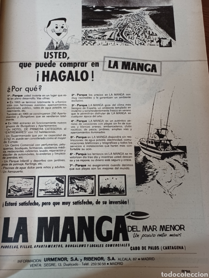 Paper Collecting Others: ANTIGUA PUBLICIDAD DE LA MANGA DEL MAR MENOR A&Ntilde;O 1966 .30 X 22 CM