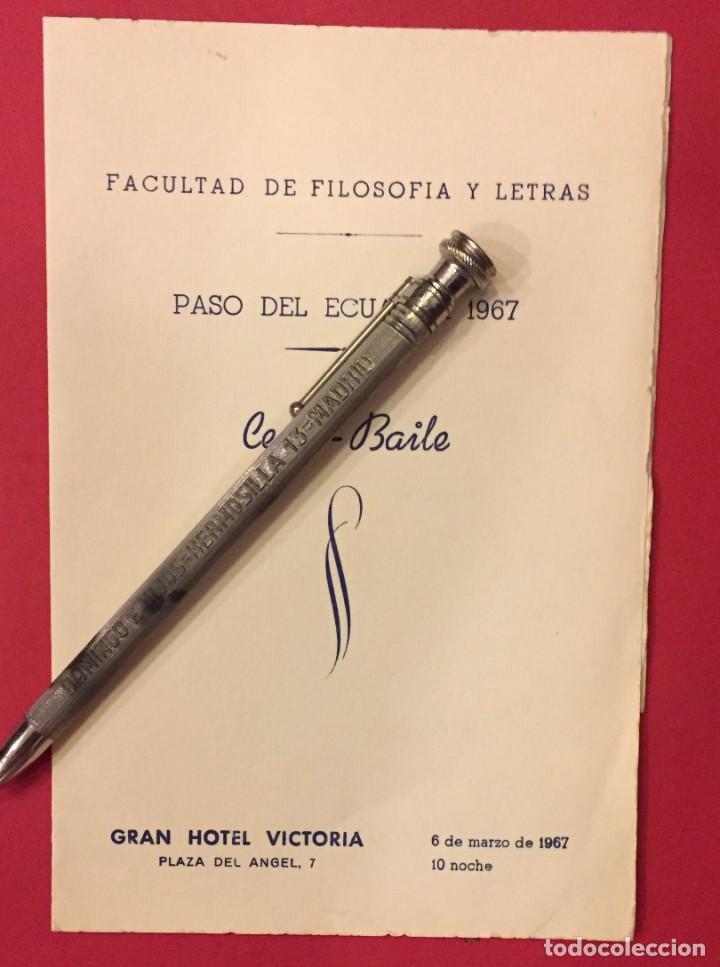 Otros art&iacute;culos de coleccionismo en papel: FACULTAD DE FILOSOFIA Y LETRAS, MENU CENA-BAILE 1967 GRAN HOTEL VICTORIA
