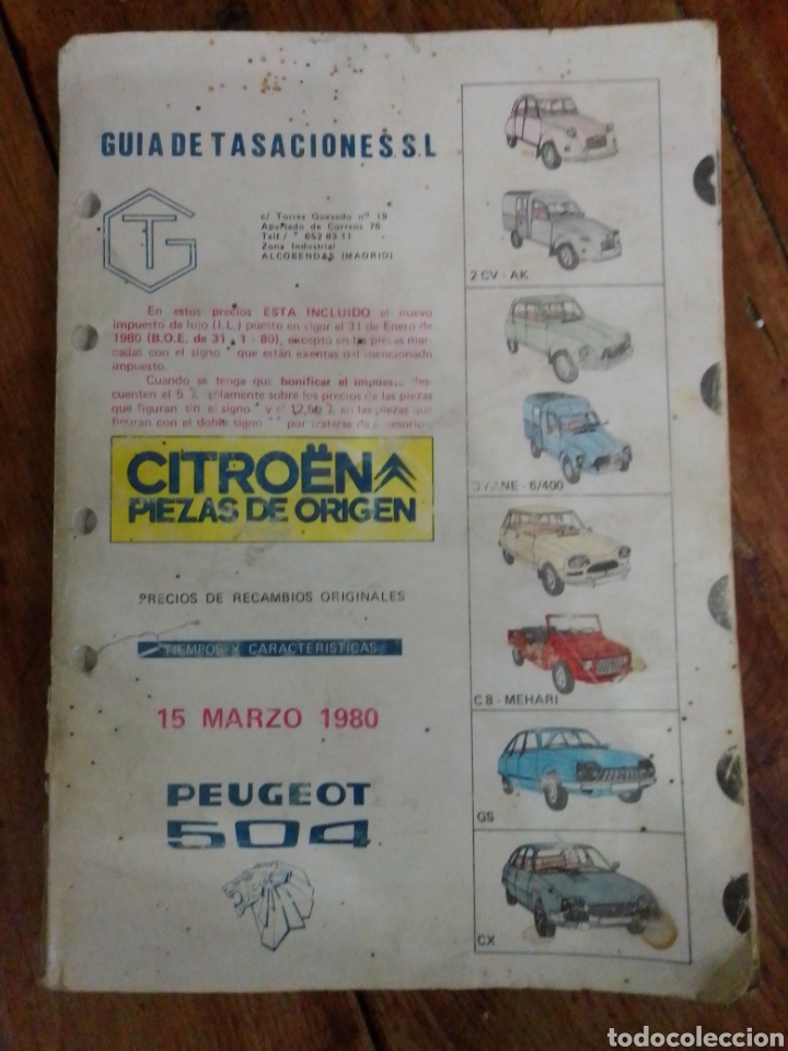 Otros Art&iacute;culos de Coleccionismo en Papel: Gu&iacute;a de tasaciones Citroen piezas de origen a&ntilde;o 1980