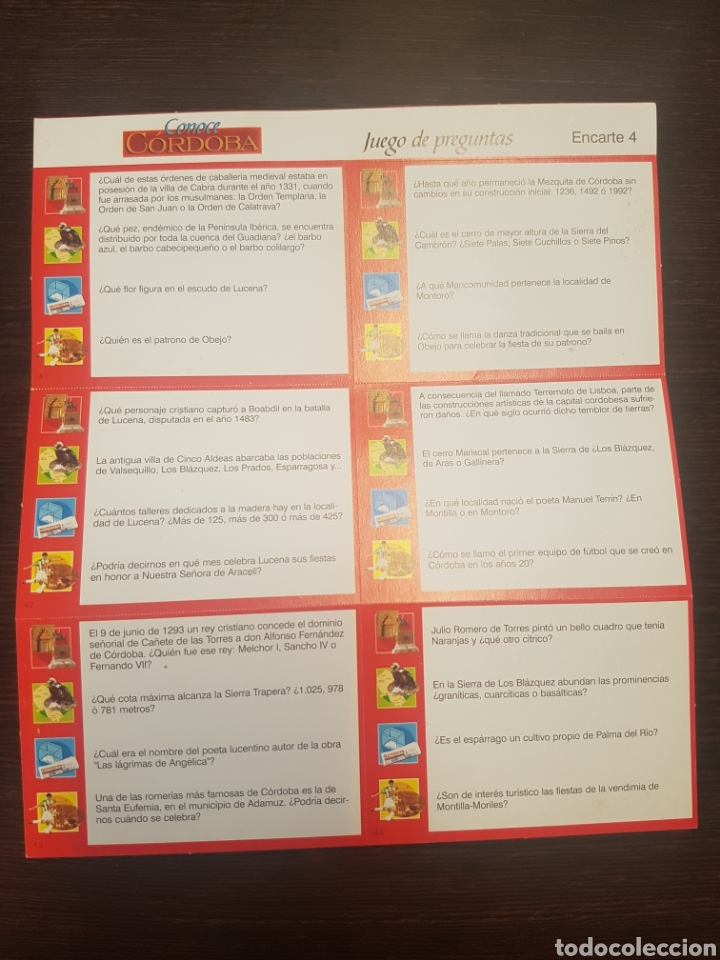 Otros art&iacute;culos de coleccionismo en papel: ENCARTE 4 JUEGO DE PREGUNTAS CONOCE C&Oacute;RDOBA