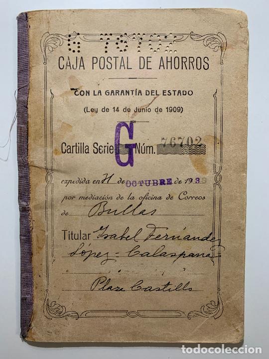 Otros art&iacute;culos de coleccionismo en papel: CARTILLA CAJA POSTAL DE AHORROS, 1933 ,SELLOS NOMBRES Y FIRMAS, BULLAS ( MURCIA )