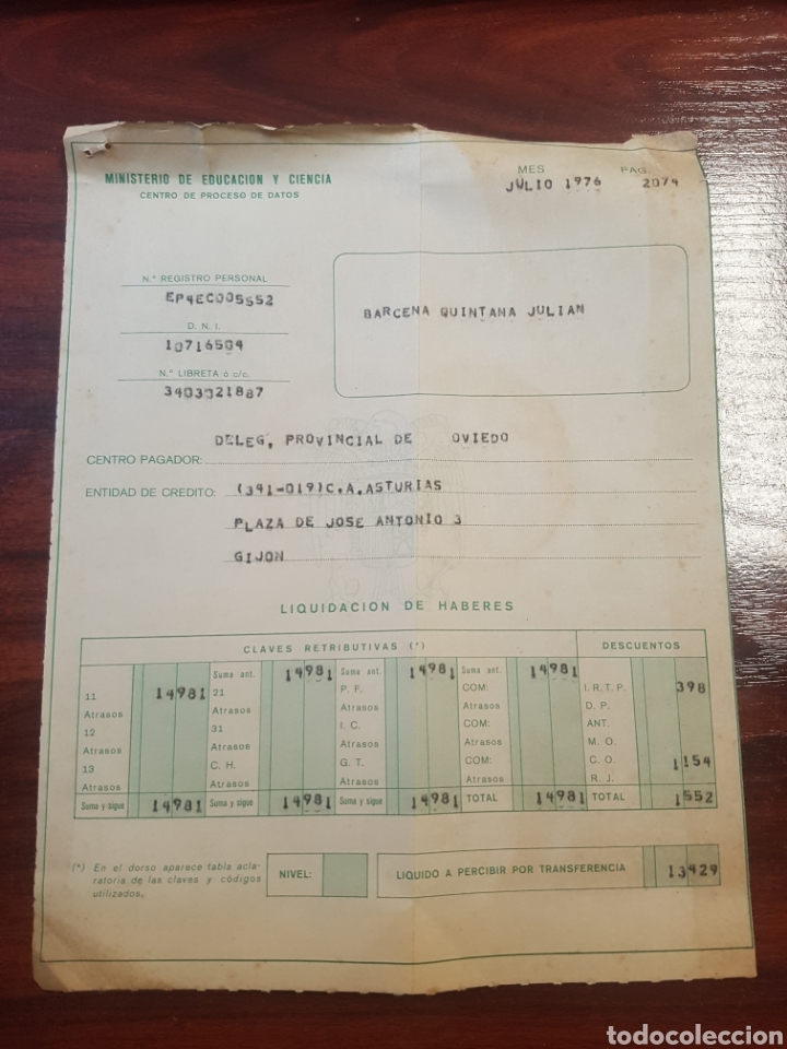 Otros art&iacute;culos de coleccionismo en papel: MINISTERIO DE EDUCACI&Oacute;N Y CIENCIA CENTRO DE PROCESO DE DATOS 1974