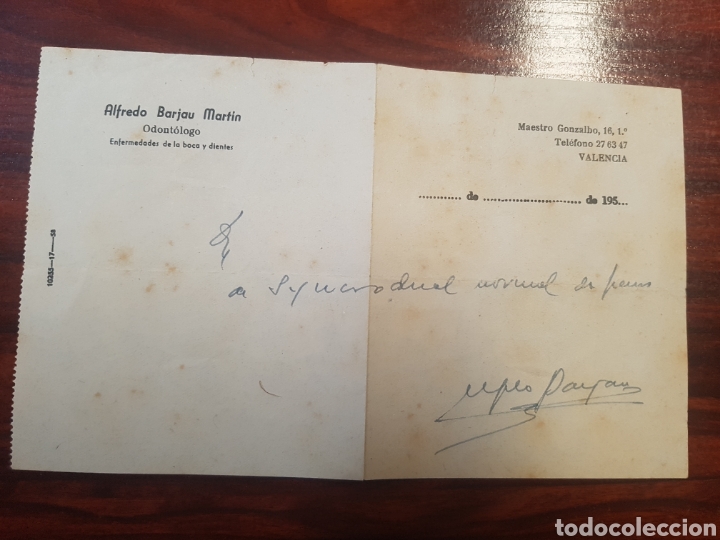 Otros art&iacute;culos de coleccionismo en papel: RECETA A&Ntilde;OS 50 ODONT&Oacute;LOGO ALFREDO BARJAU MART&Iacute;N