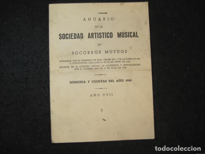 Otros art&iacute;culos de coleccionismo en papel: ANUARIO SOCIEDAD ARTISTICO MUSICAL DE SOCORROS MUTUOS-MEMORIAS Y CUENTAS A&Ntilde;O 1965-VER FOTOS-(K-4500)