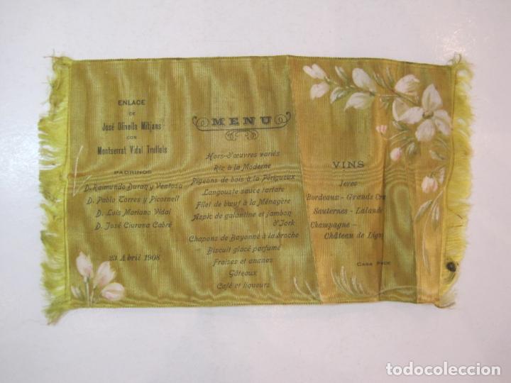 Otros art&iacute;culos de coleccionismo en papel: BODA ENLACE DE JOSE OLIVELLA Y MONTSERRAT VIDAL-MENU EN TELA-CASA PINCE-A&Ntilde;O 1908-VER FOTOS-(K-4511)