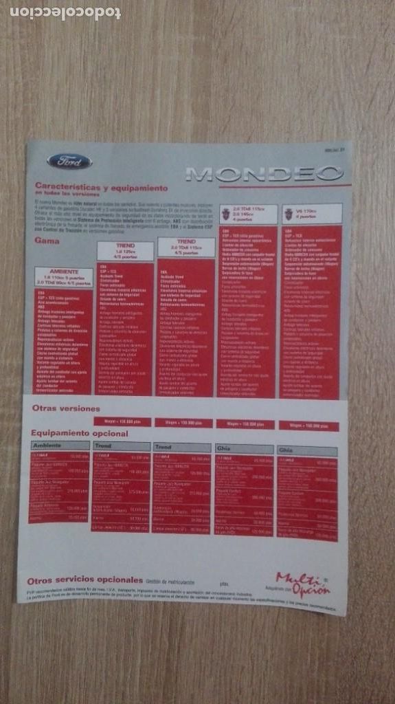 Sammelleidenschaft Andere Papierartikel: FOLLETO FORD MONDEO CARACTER&Iacute;STICAS Y EQUIPAMIENTO.A&Ntilde;O 2001.
