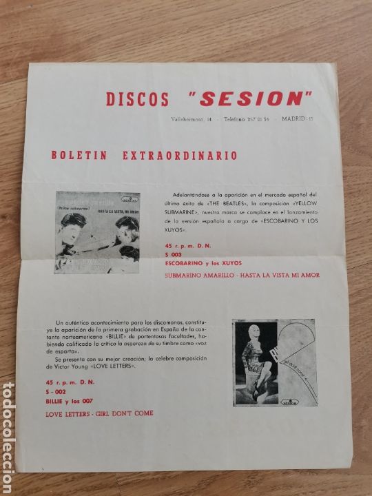 Otros Art&iacute;culos de Coleccionismo en Papel: CR Discos Sesi&oacute;n. Bolet&iacute;n Extraordinario. Escobarino y los Xuyos. Billie y los 007. Beatles