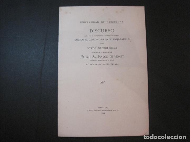 Otros art&iacute;culos de coleccionismo en papel: UNIVERSIDAD BARCELONA-DISCURSO CARLOS CALLEJA DEDICADO AL BARON DE BONET-A&Ntilde;O 1914-VER FOTOS-(K-4766)