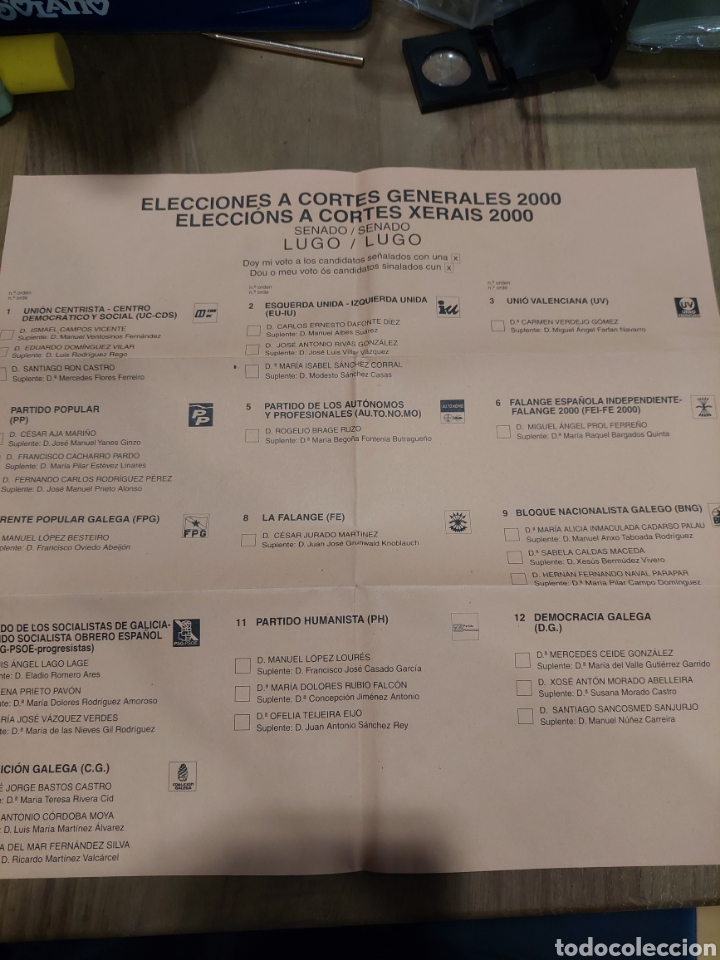 Sammelleidenschaft Andere Papierartikel: ELECCIONES GENERALES 2000 CORTES SENADO LUGO PAPELETA VOTO