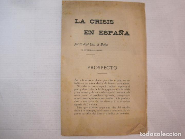 Paper Collecting Others: LA CRISIS EN ESPA&Ntilde;A-POR JOSE ELIA DE MOLINS-PROSPECTO-PUBLICIDAD ANTIGUA-VER FOTOS-(K-4923)
