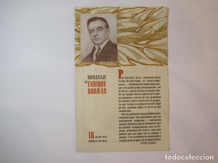 Otros art&iacute;culos de coleccionismo en papel: ENRIC BORRAS-HOMENAJE A ENRIQUE BORRAS-PROGRAMA-18 DE MAYO 1943-VER FOTOS-(K-4974)