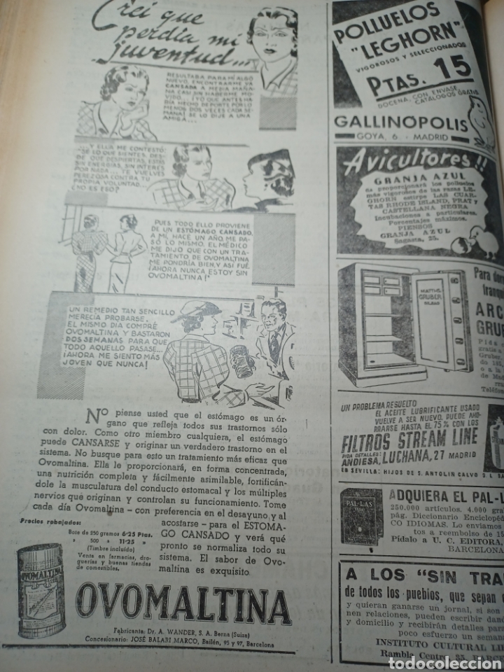 Outros artigos de papel: OVOMALTINA , LEGHORN , STREAM LINE , GRANJA AZUL HOJA PUBLICIDAD 1936 30 X 22 CM