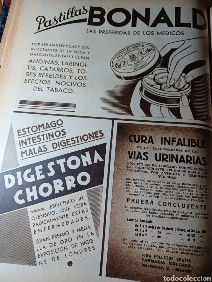 Paper Collecting Others: PASTILLAS BONALD . DIGESTONA CHORRO . VIAS URINARIAS CURA. PUBLICIDAD A&Ntilde;O 1936 .30 X 22CM