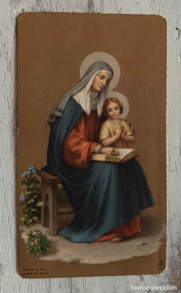 Otros art&iacute;culos de coleccionismo en papel: Bonita Estampa Antigua de 5,8 x 10,2 cm de la Virgen Mar&iacute;a leyendo con Ni&ntilde;o Jes&uacute;s. Impresa en Italia
