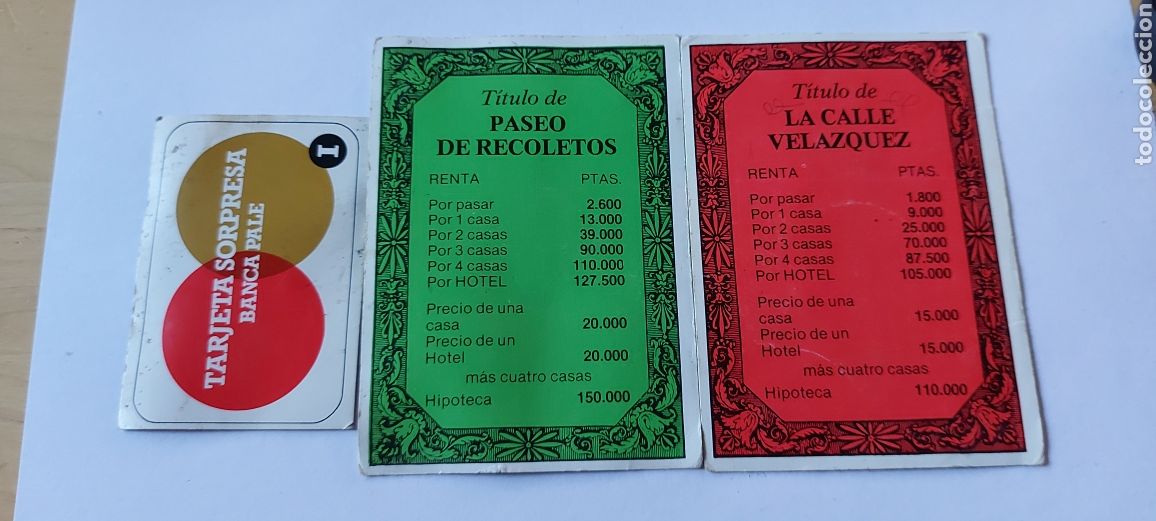 Otros Art&iacute;culos de Coleccionismo en Papel: TARJETAS DE PROPIEDADES DEL JUEGO PALE(ACTUAL MONOPOLY). A&Ntilde;OS 70
