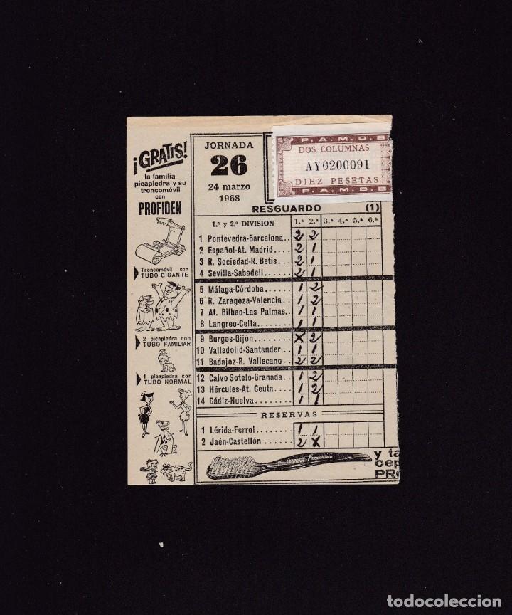 Otros Art&iacute;culos de Coleccionismo en Papel: QUINIELA FUTBOL - JORNADA 26 / 24 MARZO 1968