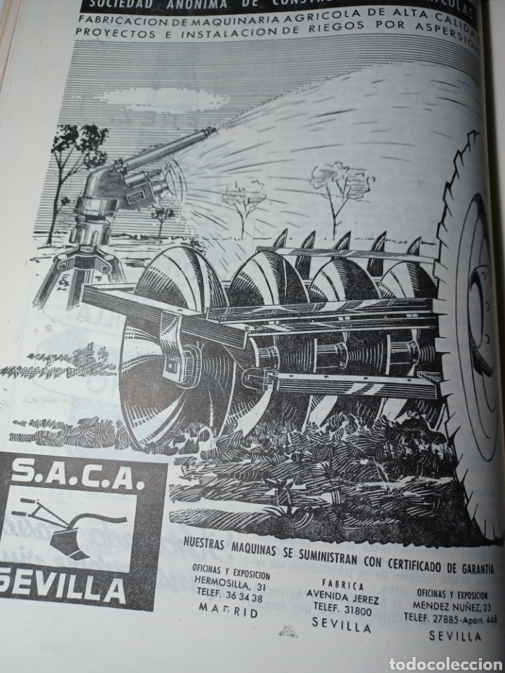 Paper Collecting Others: PUBLICIDAD A&Ntilde;O 1957 DE S.A.C A SEVILLA FABRICACION DE MAQUINARIA AGR&Iacute;COLA 29 X 22 CM