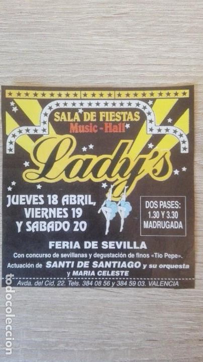 Sammelleidenschaft Andere Papierartikel: LADY'S SALA DE FIESTAS-MUSIC HALL-VALENCIA-PUBLICIDAD-A&Ntilde;O 1991.