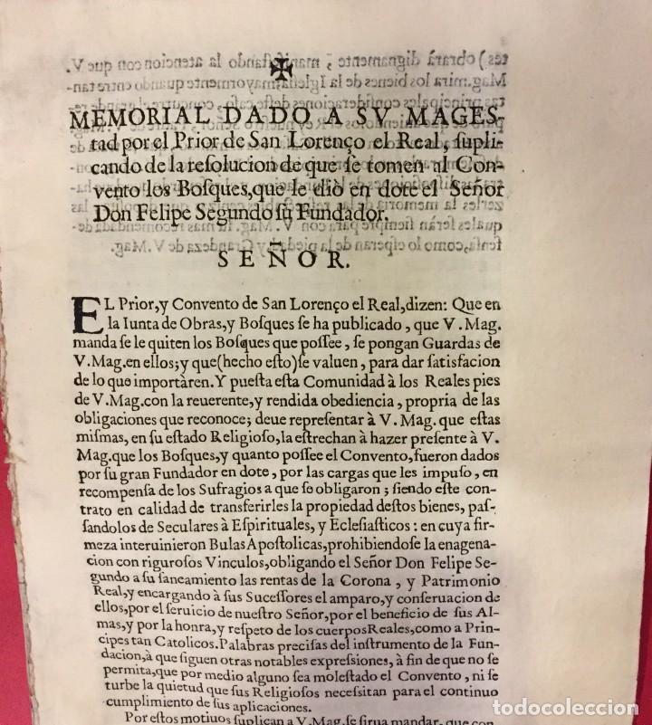 Otros Art&iacute;culos de Coleccionismo en Papel: MEMORIAL DADO A S.M. SE TOMEN AL CONVENTO DE EL ESCORIAL LOS BOSQUES QUE DIO FELIPE II