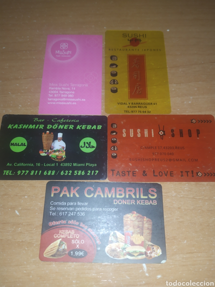Otros Art&iacute;culos de Coleccionismo en Papel: Lote targetas restaurante Kebab y Sushi.