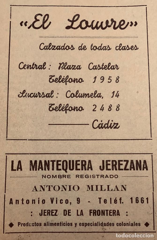 Otros art&iacute;culos de coleccionismo en papel: Publicidad original a&ntilde;o 1943. Calzados Louvre, C&aacute;diz y alimentaci&oacute;n La Mantequera Jerezana 8 x 12 cm