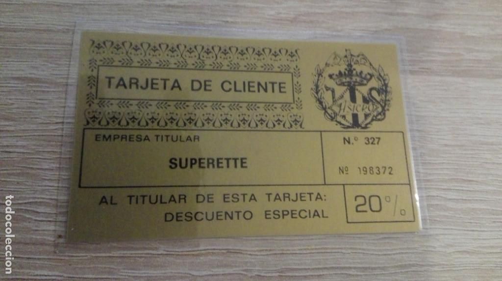 Outros artigos de papel: TARJETA DE CLIENTE SUPERETTE N&ordm; 327 N&ordm; 198372 DE LA EMPRESA ASICRO S.L. (VAL&Egrave;NCIA)- DTO.20%-A&Ntilde;OS 80.