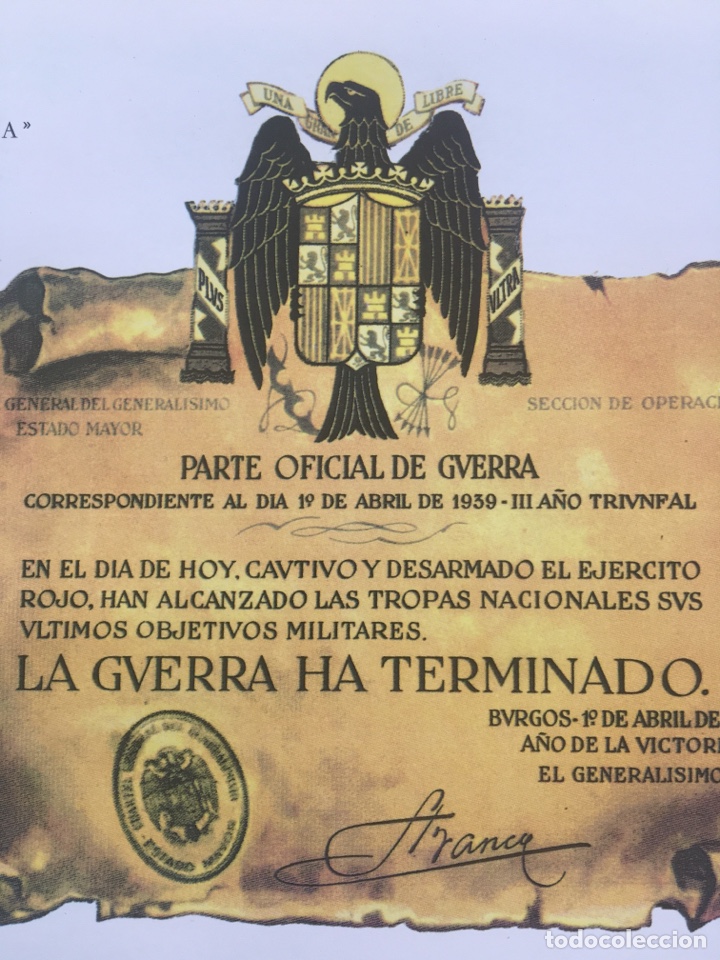 Otros art&iacute;culos de coleccionismo en papel: PARTE OFICIAL FINAL GUERRA CIVIL. D&Iacute;A DE LA VICTORIA 1939-1989