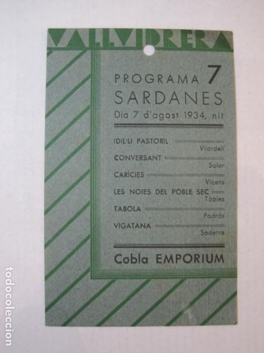 Otros Art&iacute;culos de Coleccionismo en Papel: BARCELONA-VALLVIDRERA-COBLA EMPORIUM-PROGRAMA ANY 1934-VER FOTOS-(87.310)
