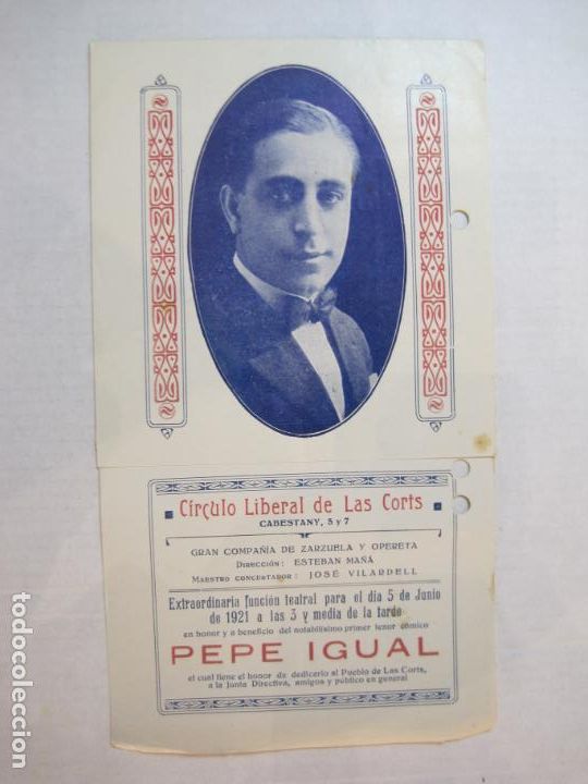 Paper Collecting Others: BARCELONA-CIRCULO LIBERAL DE LAS CORTS-PEPE IGUAL-PROGRAMA A&Ntilde;O 1921-VER FOTOS-(K-5219)