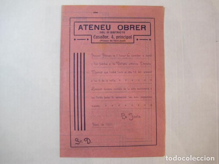 Altri oggetti di carta: BARCELONA-ATENEU OBRER DEL DTE III-RAMON VIDAL-PROGRAMA A&Ntilde;O 1911-VER FOTOS-(K-5234)