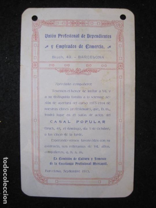 Altri oggetti di carta: BARCELONA-UNION PROFESIONAL DEPENDIENTES EMPLEADOS COMERCIO-PROGRAMA A&Ntilde;O 1913-VER FOTOS-(K-5235)