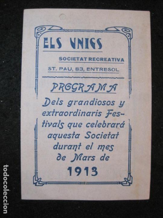 Paper Collecting Others: BARCELONA-ELS UNICS SOCIETAT RECREATIVA-PROGRAMA ANY 1913-VER FOTOS-(K-5236)