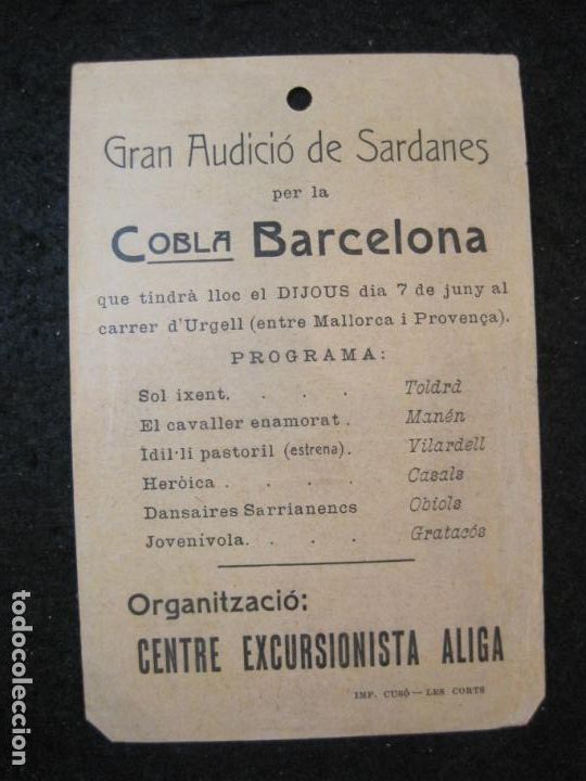 Paper Collecting Others: BARCELONA-AUDICIO SARDANES-CENTRE EXCURSIONISTA ALIGA-PROGRAMA-VER FOTOS-(K-5237)