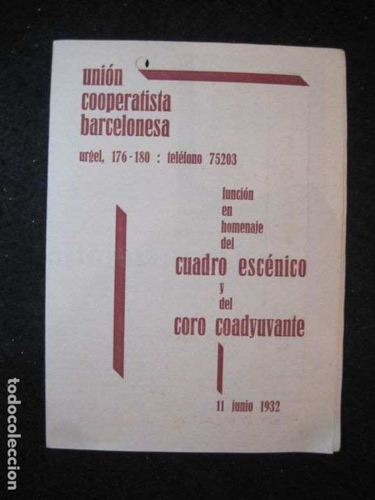 Otros art&iacute;culos de coleccionismo en papel: BARCELONA-UNION COOPERATISTA BARCELONESA-TEATRO-PROGRAMA A&Ntilde;O 1932-VER FOTOS-(K-5241)