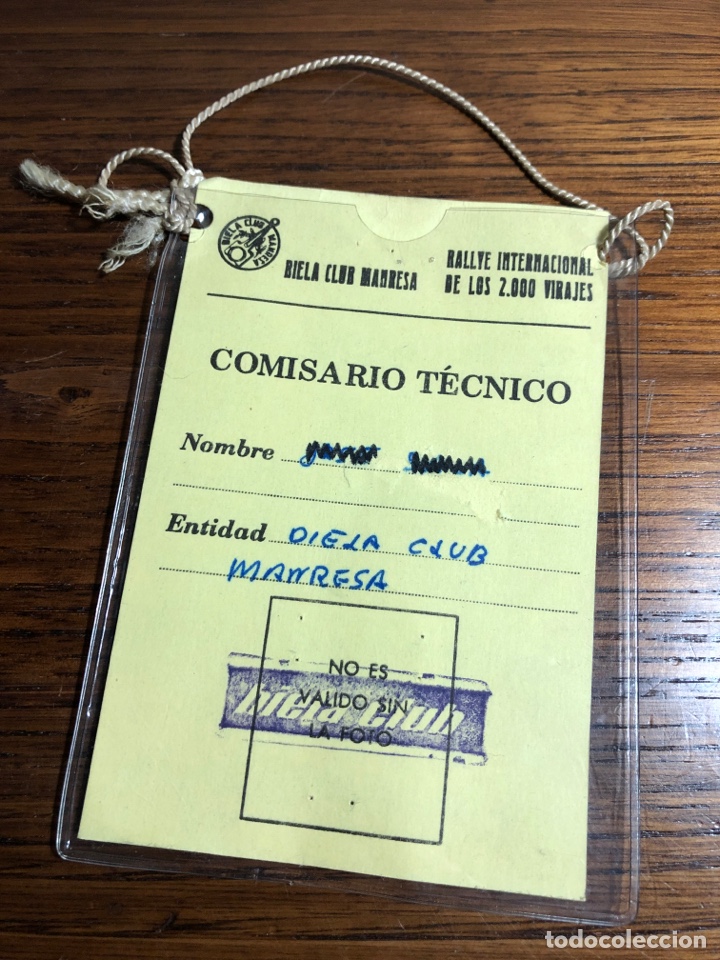 Collectionnisme Papier divers: PASE ORGANIZADOR IDENTIFICACI&Oacute;N COMISARIO T&Eacute;CNICO BIELA CLUB MANRESA RALLYE 2000 VIRAJES COCHE
