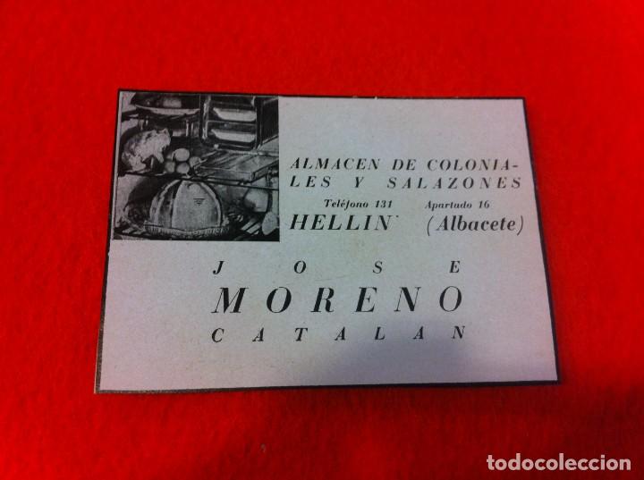Paper Collecting Others: ANUNCIO PUBLICITARIO DE 1940. ALMAC&Eacute;N DE COLONIALES Y SALAZONES, JOS&Eacute; MORENO. HELLIN, ALBACETE
