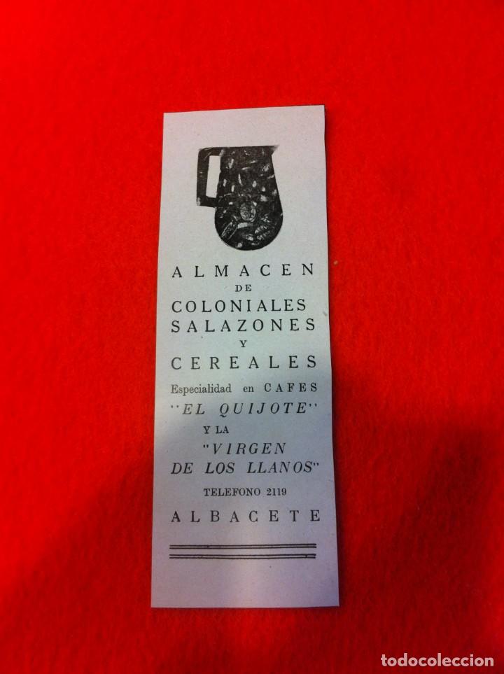 Outros artigos de papel: ANUNCIO PUBLICITARIO DE 1940. ALMAC&Eacute;N DE COLONIALES... CAF&Eacute;S EL QUIJOTE Y LA VIRGEN... ALBACETE