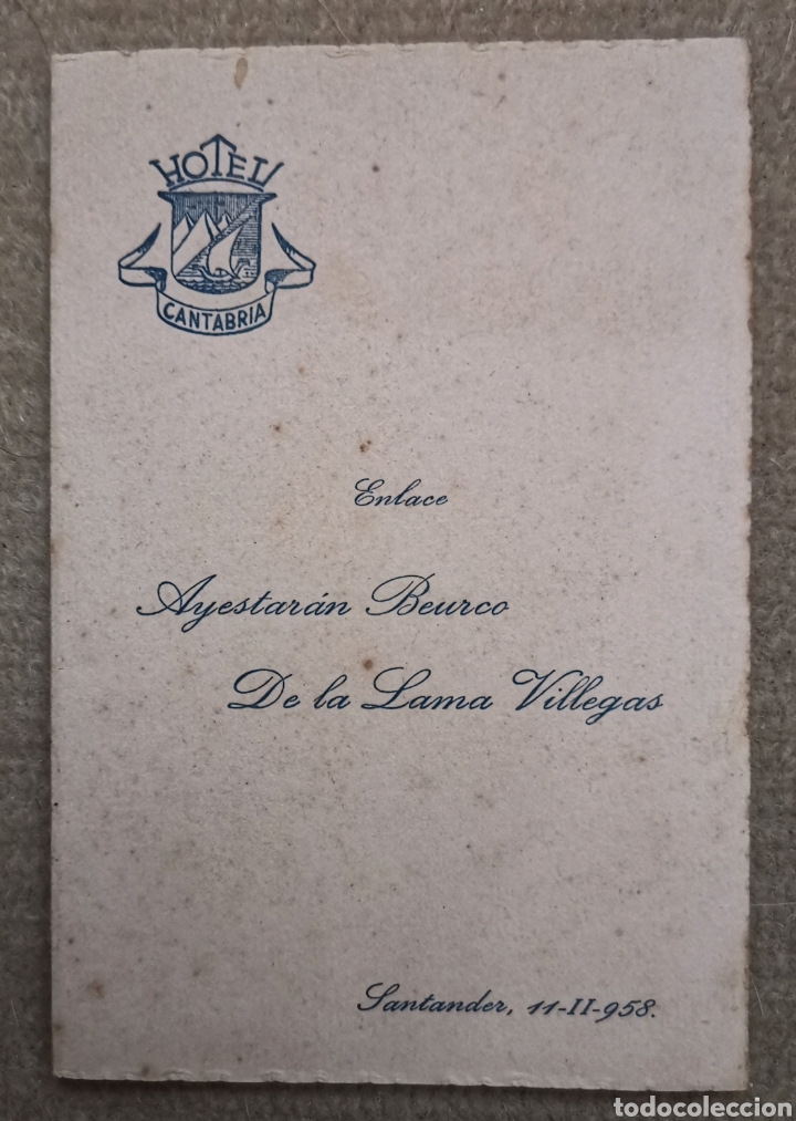 Otros art&iacute;culos de coleccionismo en papel: Antiguo Men&uacute; Enlace Matrimonial Boda Hotel Cantabria - Santander 1958