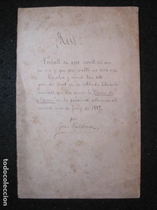 Paper Collecting Others: &iexcl;RES!-VETLLADA LITERARIA-CASINO DE MASNOU-ANY 1887-JOAN VALLDENEU-VER FOTOS-(K-5287)