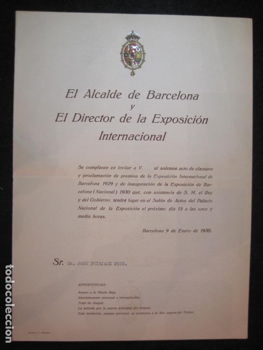Altri oggetti di carta: EXPOSICION INTERNACIONAL BARCELONA 1929-CARTA INVITACION ALCALDE Y DIRECTOR-VER FOTOS-(K-5295)