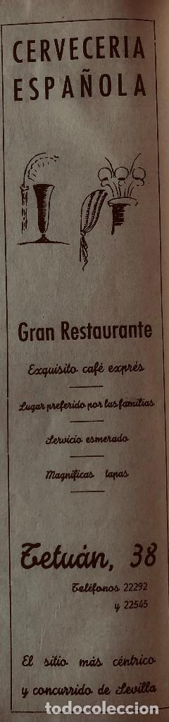 Otros art&iacute;culos de coleccionismo en papel: Publicidad original a&ntilde;o 1943. Restaurante 'Cervecer&iacute;a Espa&ntilde;ola', Sevilla. 8 x 32 cm. Buen estado.