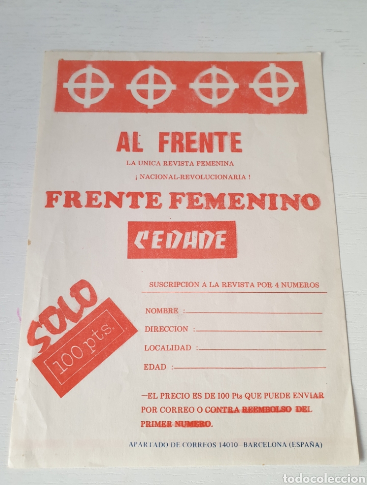 Otros Art&iacute;culos de Coleccionismo en Papel: Hoja de suscripci&oacute;n revista AL FRENTE FRENTE FEMENINO de CEDADE a&ntilde;os 70/80