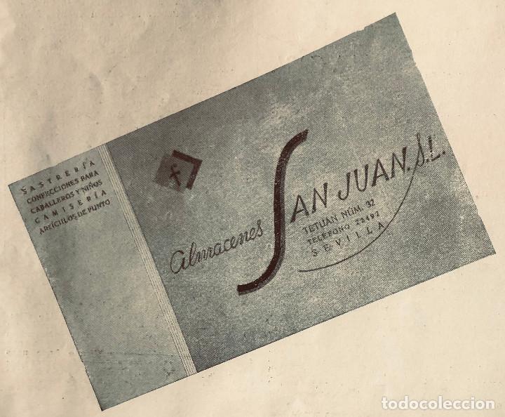 Otros art&iacute;culos de coleccionismo en papel: Publicidad original a&ntilde;o 1943. 'Almacenes San Juan', Sevilla. 12 x 15 cm. Buen estado.