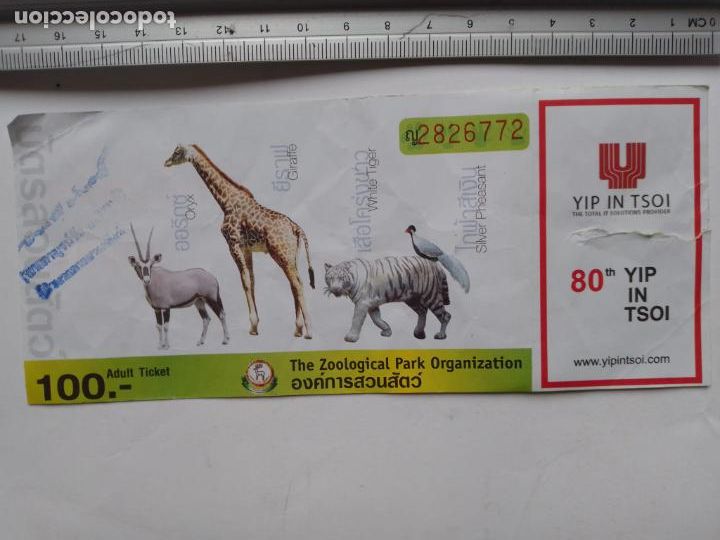 Otros art&iacute;culos de coleccionismo en papel: TICKET ZOO BANGKOK - 2008 - ZOOLOGICAL PARK