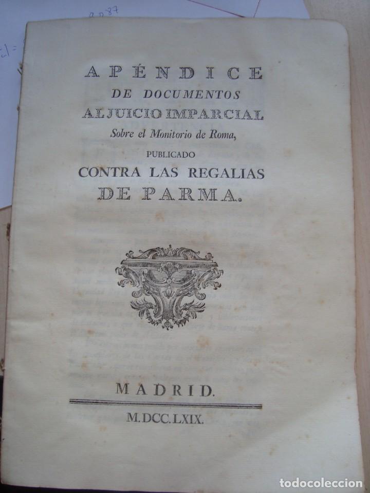 Otros Art&iacute;culos de Coleccionismo en Papel: apendice de documentos al juicio imparcial sobre el monitorio de roma . madrid 1769.