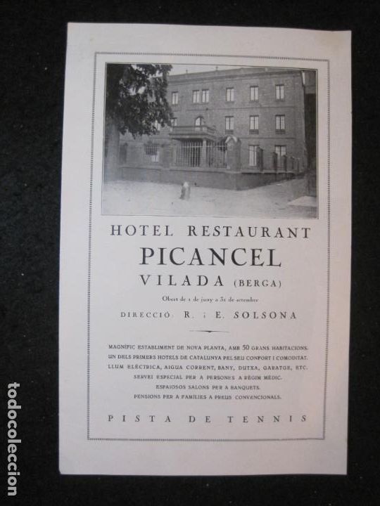 Outros artigos de papel: VILADA (BERGA)-HOTEL RESTAURANT PICANCEL-PUBLICITAT ANTIGA-VER FOTOS-(K-5402)
