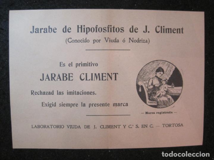 Outros artigos de papel: JARABE DE HIPOFOSFITOS DE J. CLIMENT-TORTOSA-PUBLICIDAD ANTIGUA-VER FOTOS-(K-5438)