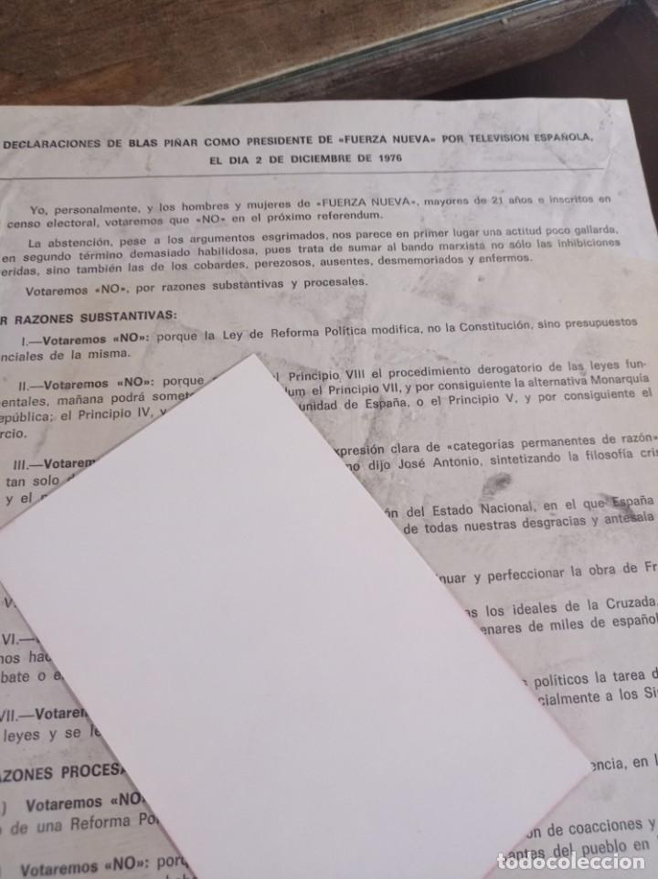 Otros Art&iacute;culos de Coleccionismo en Papel: DECLARACIONES DE BLAS PI&Ntilde;AR PRESIDENTE DE FUERZA NUEVA 2 DE DICIEMBRE 1976 REF. UR EST